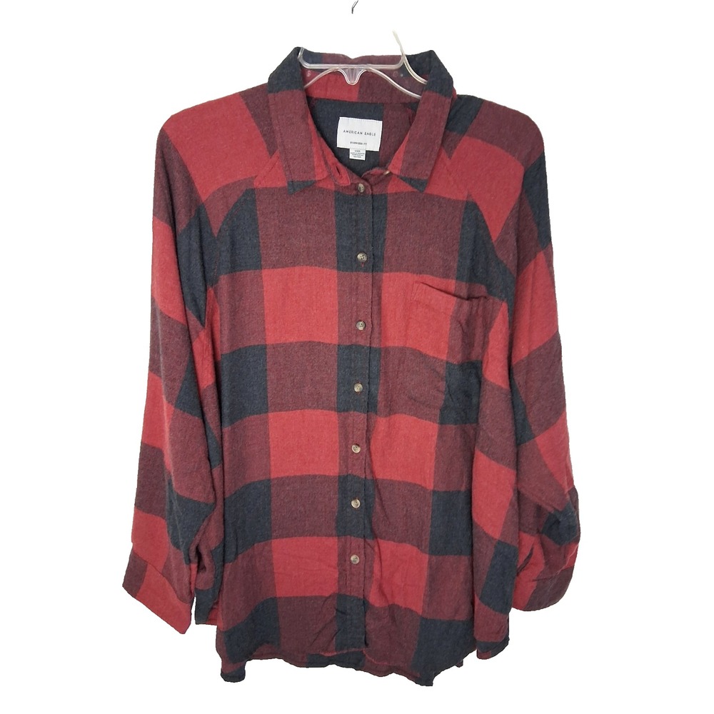 American Eagle Oversized Large‎ Plaid Shirt Womens Size Large Cabincore Grunge